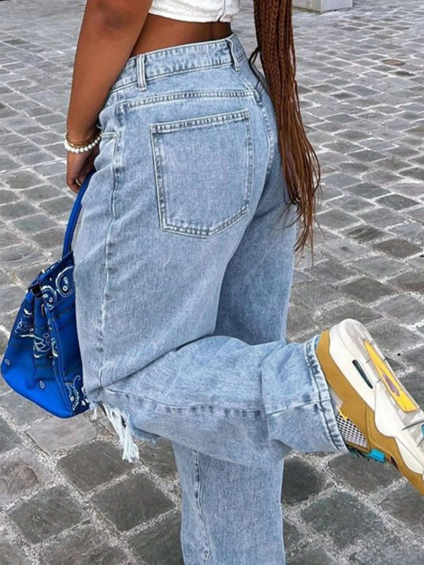 Distressed Torn at Knees High-Waisted Jeans | Tigbuls Variety Fashion
