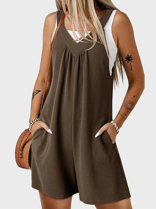 V-Neck Wide Strap Romper - Tigbul's Variety Fashion Shop