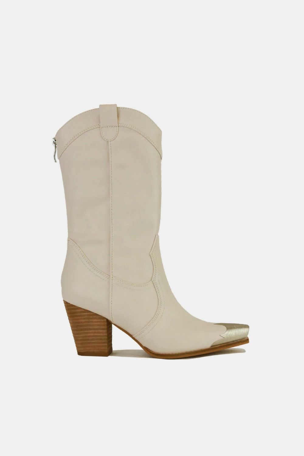 Ivory Metal-Toe Block Heel Ankle Boots