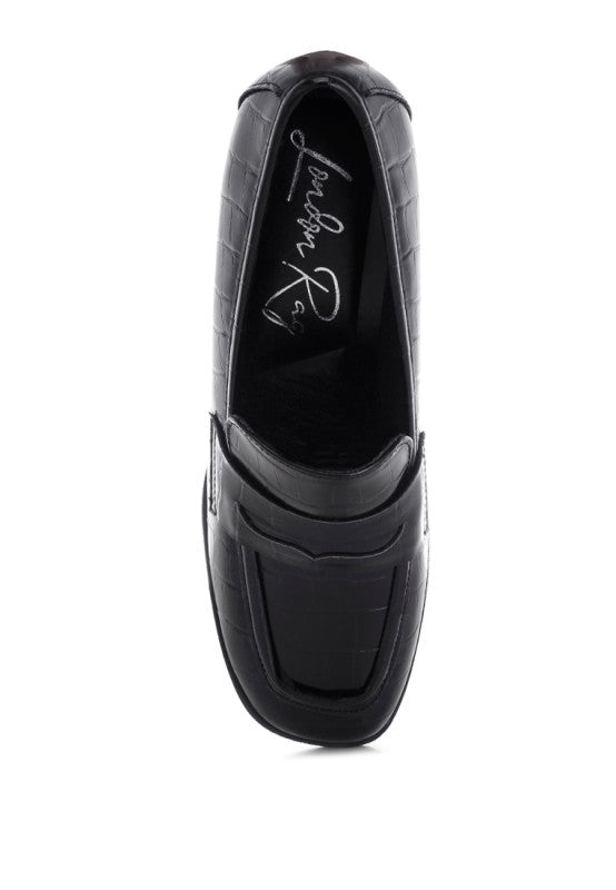 Block Heel Penny Strap Black Loafers | Tigbuls Variety Fashion