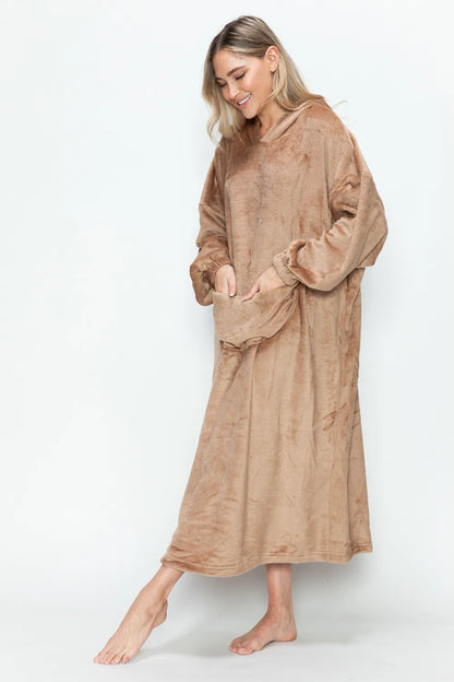 Double Take Full Size Pocketed Hooded Midi Lounge Dress - Tigbul's Variety Fashion Shop