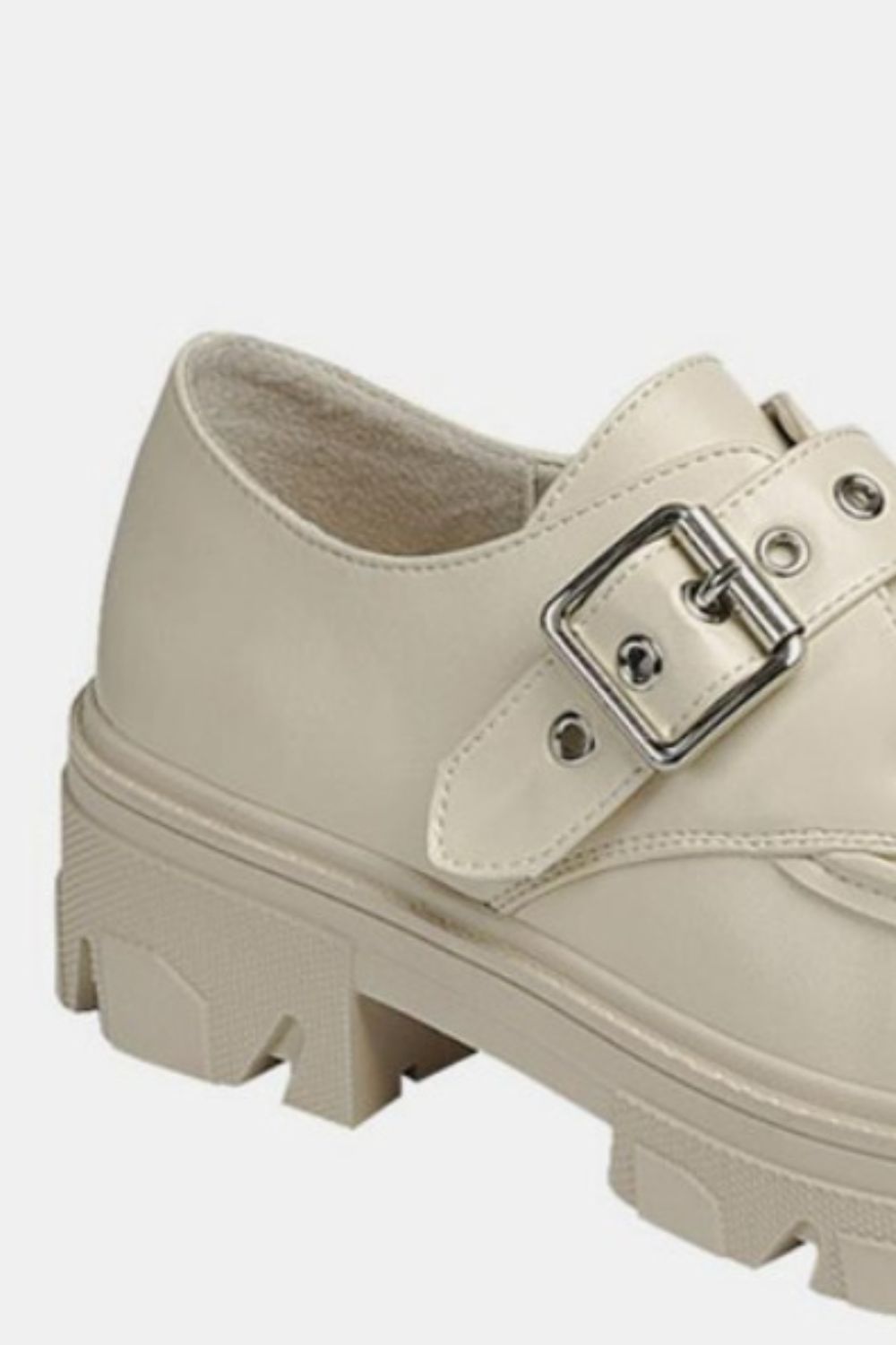 Buckled Platform Lug Sole Loafers in Ivory - Tigbul's Variety Fashion Shop