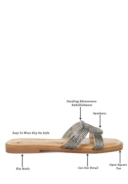 Minople Rhinestones Embellished Flat Sandals - Tigbul's Variety Fashion Shop