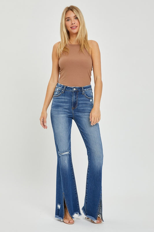 RISEN Full Size High Rise Front Slit Frayed Hem Flare Jeans - Tigbul's Variety Fashion Shop