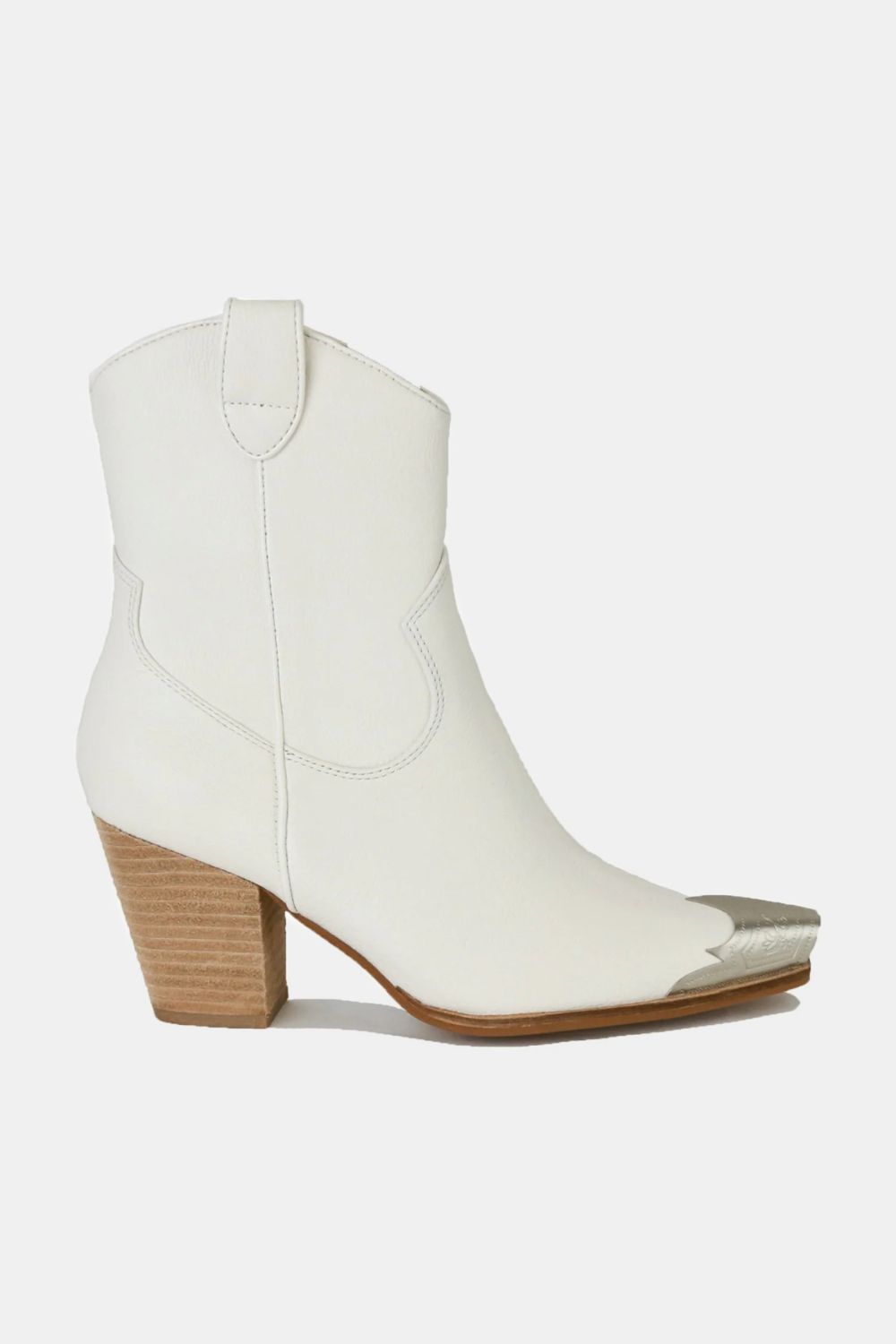 White Faux Leather Block Heel Boots with Side Zippers | Tigbuls