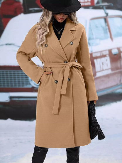 Double-Breasted Lapel Collar Overcoat - Tigbul's Variety Fashion Shop