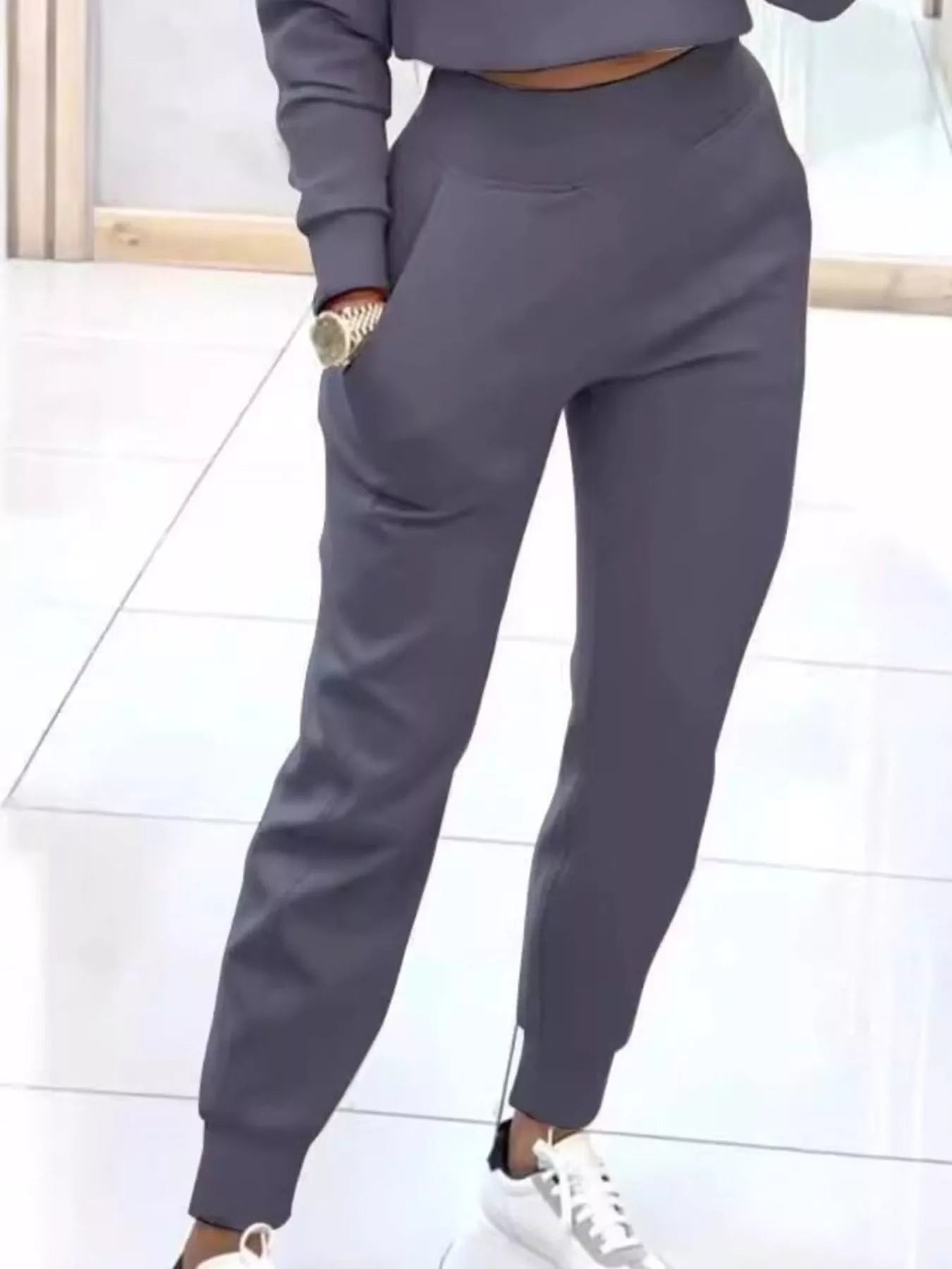 Casual Chic Cropped Sweatshirt and Jogger Set - Tigbul's Variety Fashion Shop