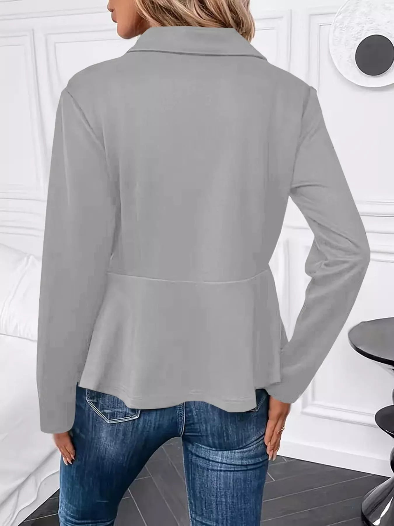 Pearl Embellished Zip-Up Peplum Outerwear - Tigbul's Variety Fashion Shop