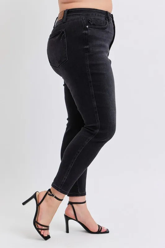 Judy Blue Full Size Midi Rise Tummy Control Skinny Jeans Plus Size - Tigbul's Variety Fashion Shop