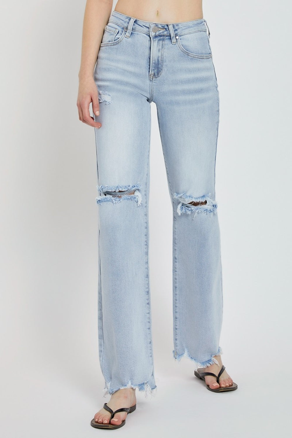 Risen Full Size High Rise Distressed Wide Leg Jeans - Tigbul's Variety Fashion Shop