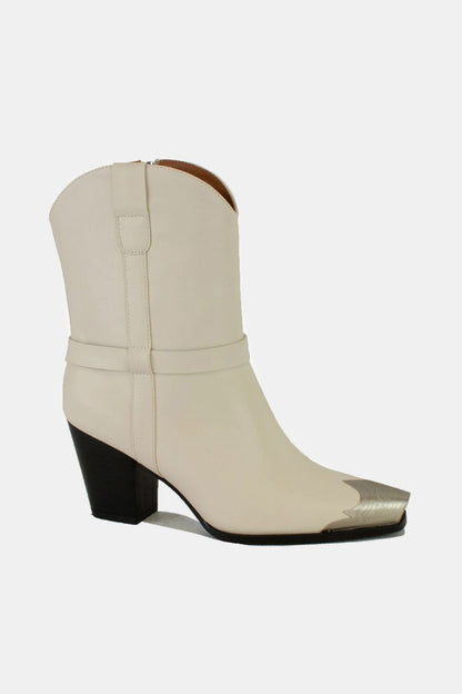 White Faux Leather Metal Toe Ankle Boots - Tigbul's Variety Fashion Shop