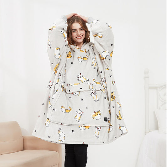 Warm Large Size Flannel Heat able Blanket Hoodie