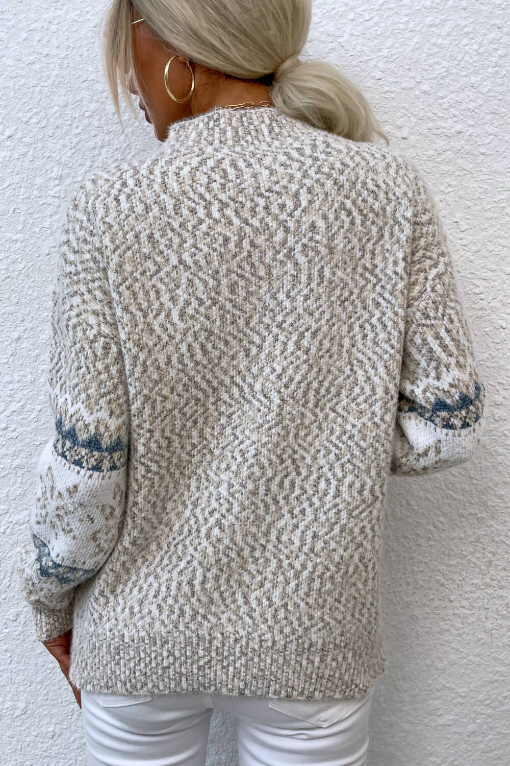 Snowflake Pattern Mock Neck Sweater - Tigbul's Variety Fashion Shop