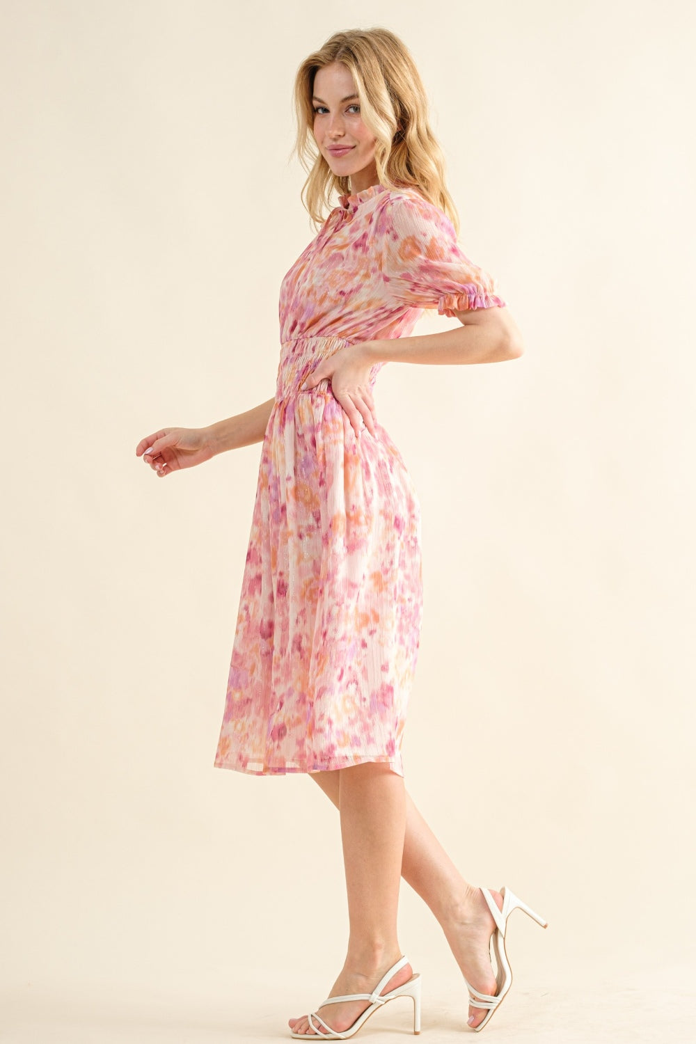 And The Why Full Size Smocked Waist Printed Midi Dress - Tigbul's Variety Fashion Shop