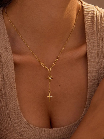 18K Gold-Plated Star Cross Pendant Necklace - Tigbul's Variety Fashion Shop