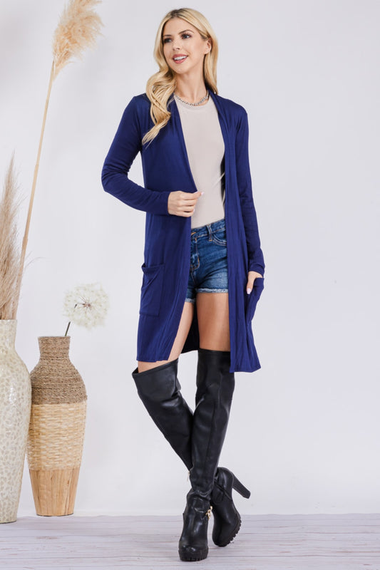 Open Front Navy Cardigan with Pockets, Small to 3XL - Tigbul's Variety Fashion Shop