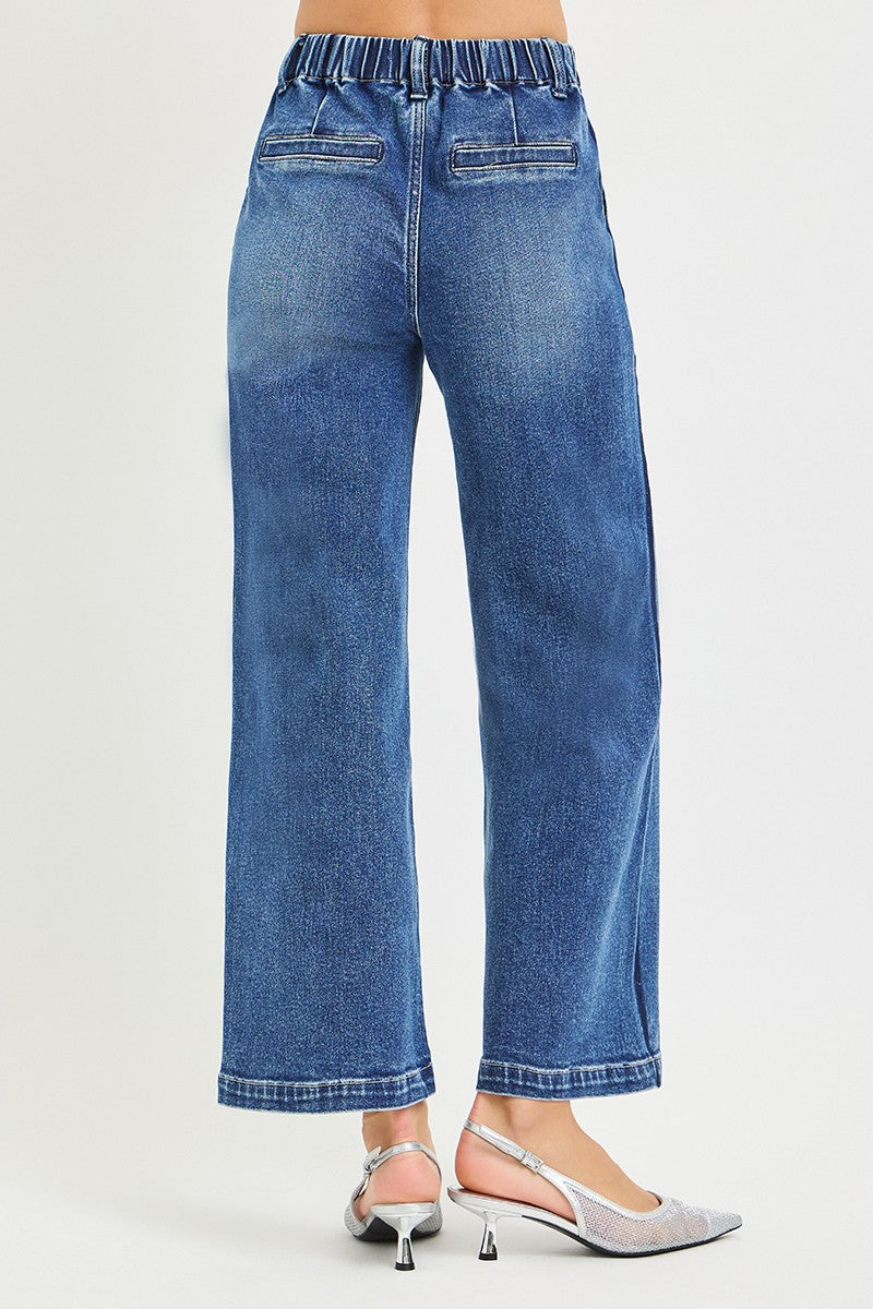RISEN Elastic Band High Rise Cropped Wide Jeans - Tigbul's Variety Fashion Shop