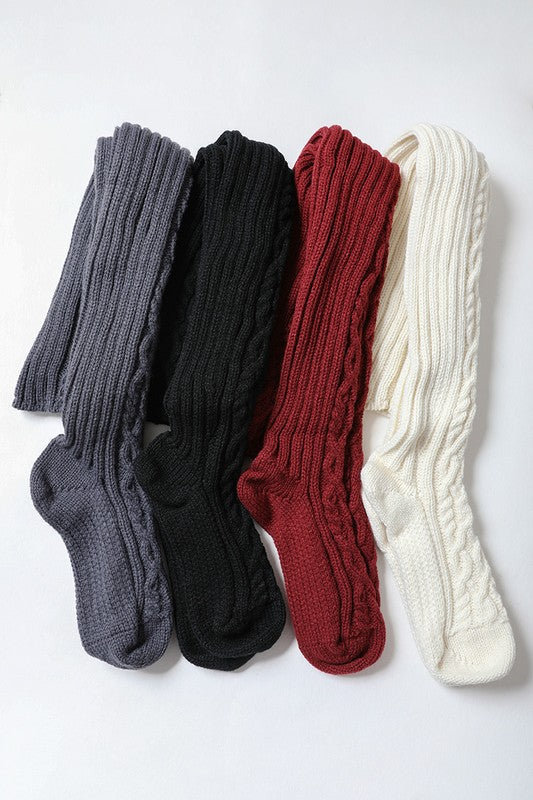 Knee High Cable Knit Socks - Tigbul's Variety Fashion Shop