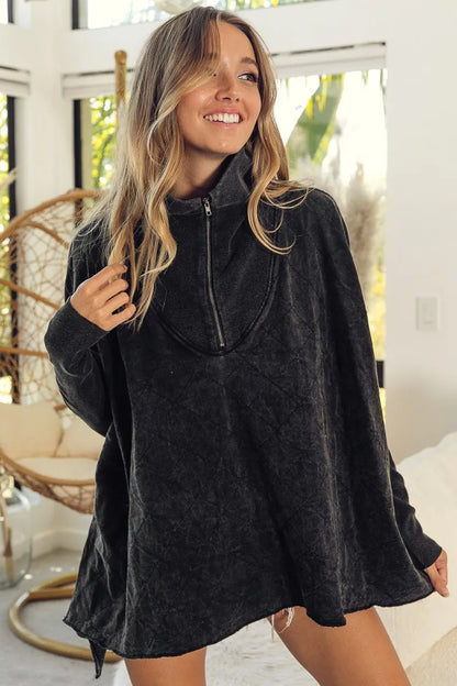 BiBi Vintage Washed Quilted Half Zip Top - Tigbul's Variety Fashion Shop