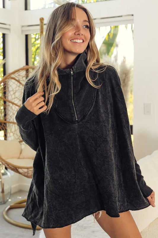 BiBi Vintage Washed Quilted Half Zip Top - Tigbul's Variety Fashion Shop