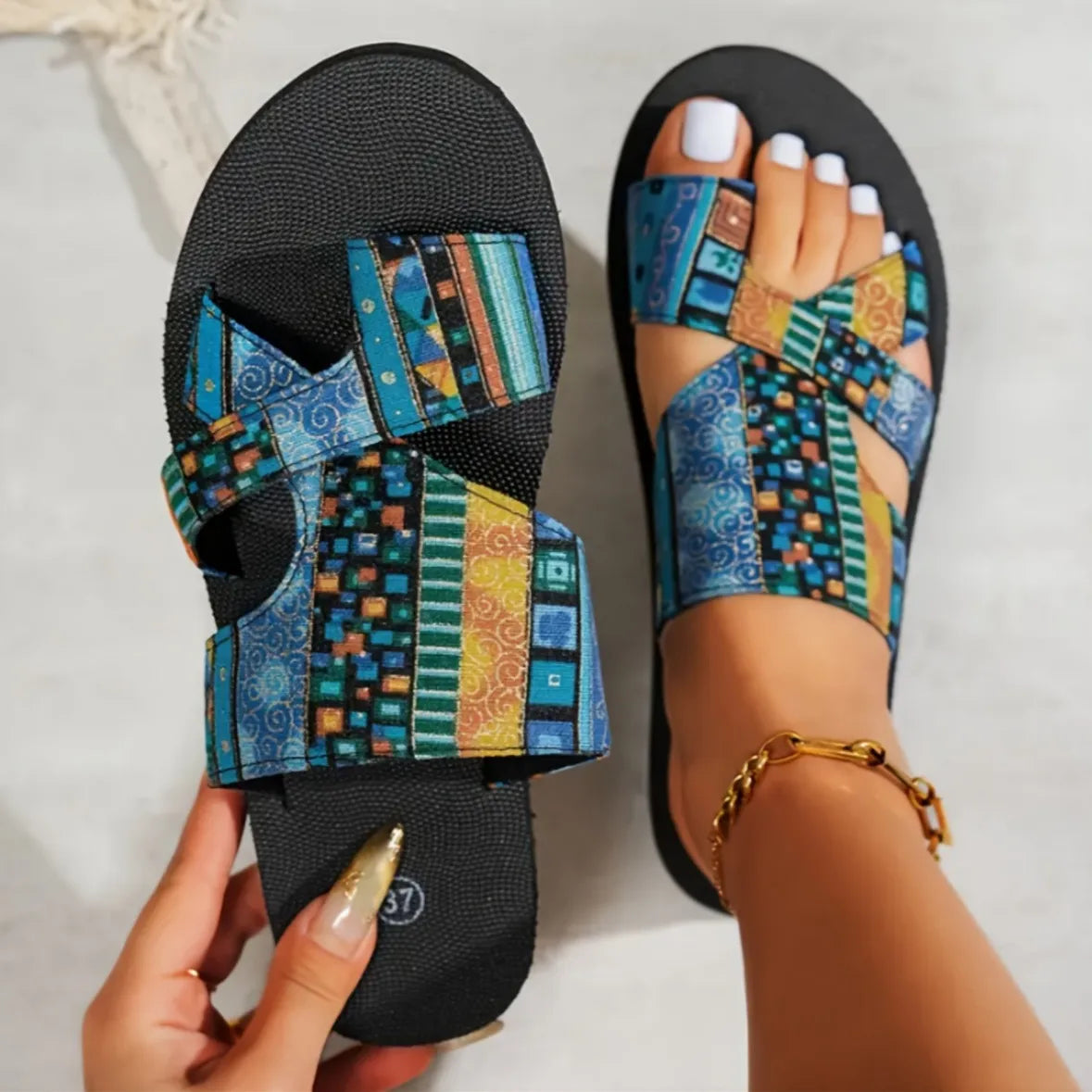 Bohemian Patterned Cutout Sandals - Tigbul's Variety Fashion Shop