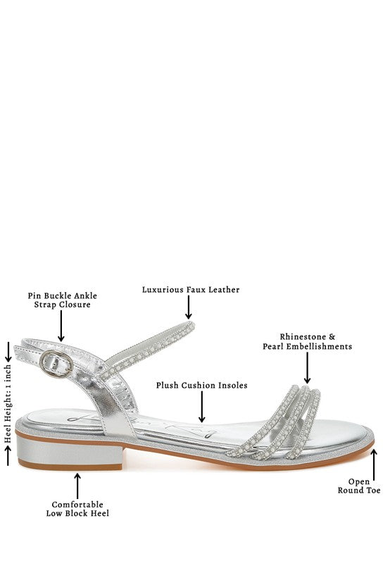 Nobbity Rhinestone Pearl Detail Flat Sandals - Tigbul's Variety Fashion Shop