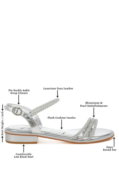 Nobbity Rhinestone Pearl Detail Flat Sandals - Tigbul's Variety Fashion Shop