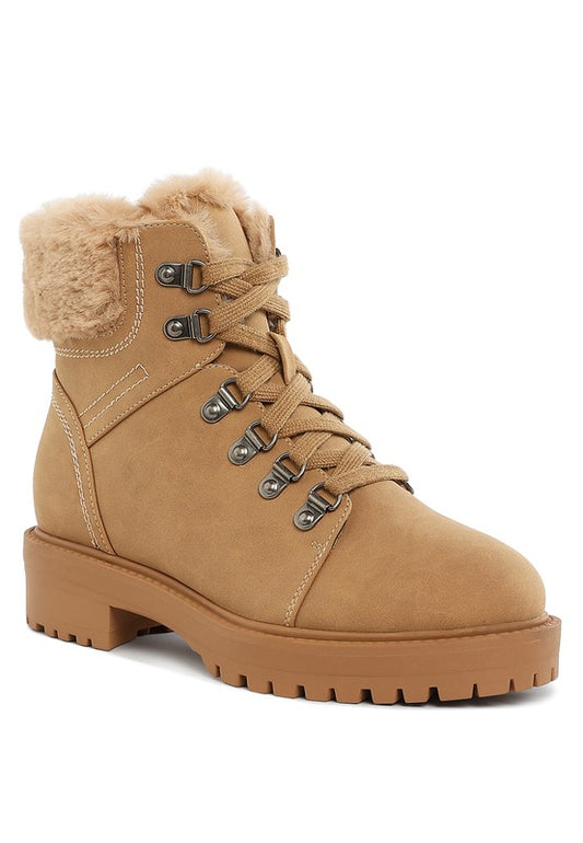 Maranta Faux Fur Collar Ankle Boots - Tigbul's Variety Fashion Shop