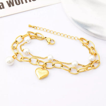 18K Gold-Plated Heart Charm Bracelet - Tigbul's Variety Fashion Shop