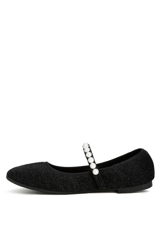 Corphee Pearl Strapped Glitter Ballerinas - Tigbul's Variety Fashion Shop