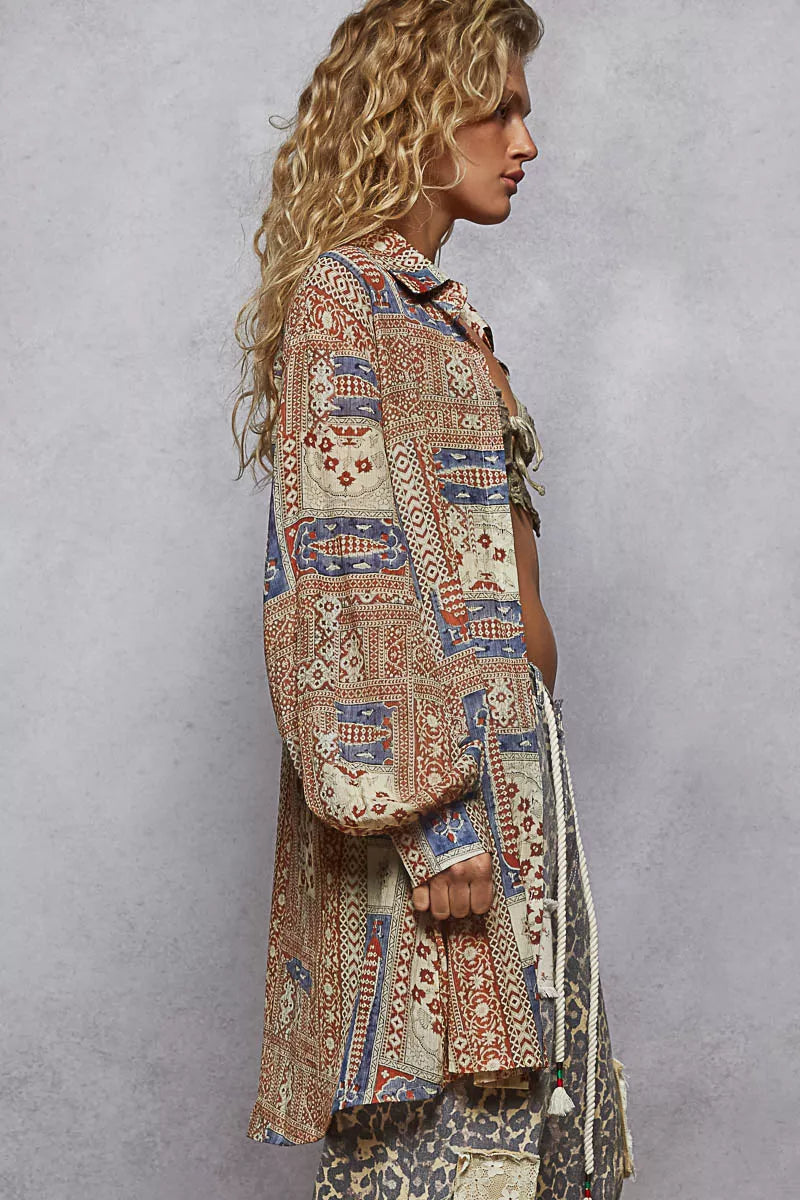 POL Printed Button Down Balloon Sleeve Shirt - Tigbul's Variety Fashion Shop