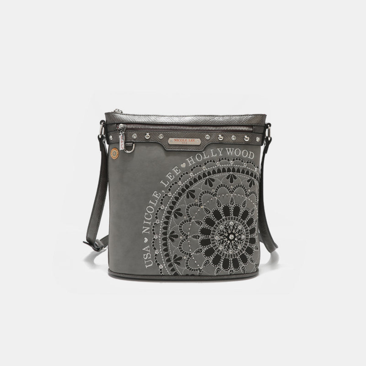 Nicole Lee USA Metallic Stitching Embroidery Inlaid Rhinestone Crossbody Bag - Tigbul's Variety Fashion Shop