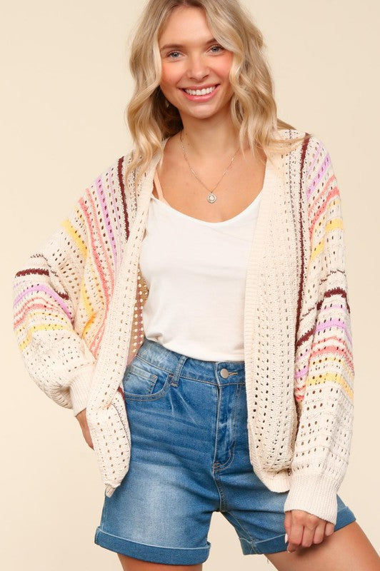 Haptics Full Size Striped Crochet Open Front Cardigan - Tigbul's Variety Fashion Shop