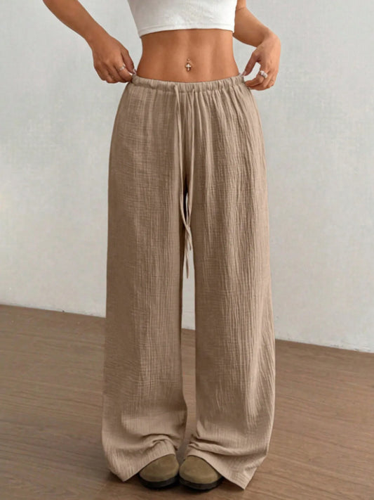 Wide Leg Drawstring Casual Pants - Tigbul's Variety Fashion Shop