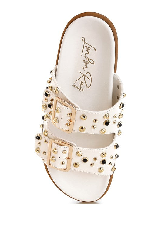 Jayata Metallic Stud Embellished Sliders - Tigbul's Variety Fashion Shop