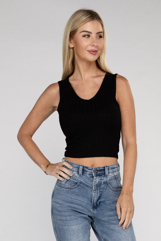 Ribbed Scoop Neck Cropped Sleeveless Top - Tigbuls Variety Fashion