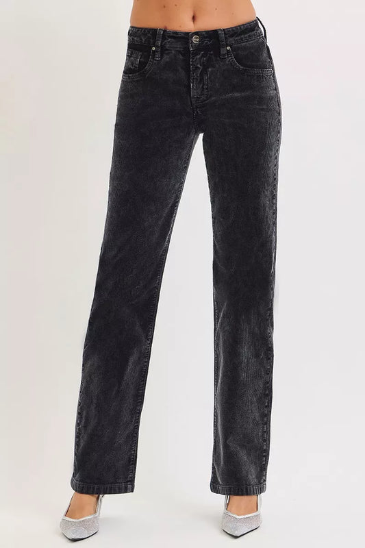 RISEN Tummy Control Mid Rise Straight Leg Corduroy Pants - Tigbul's Variety Fashion Shop