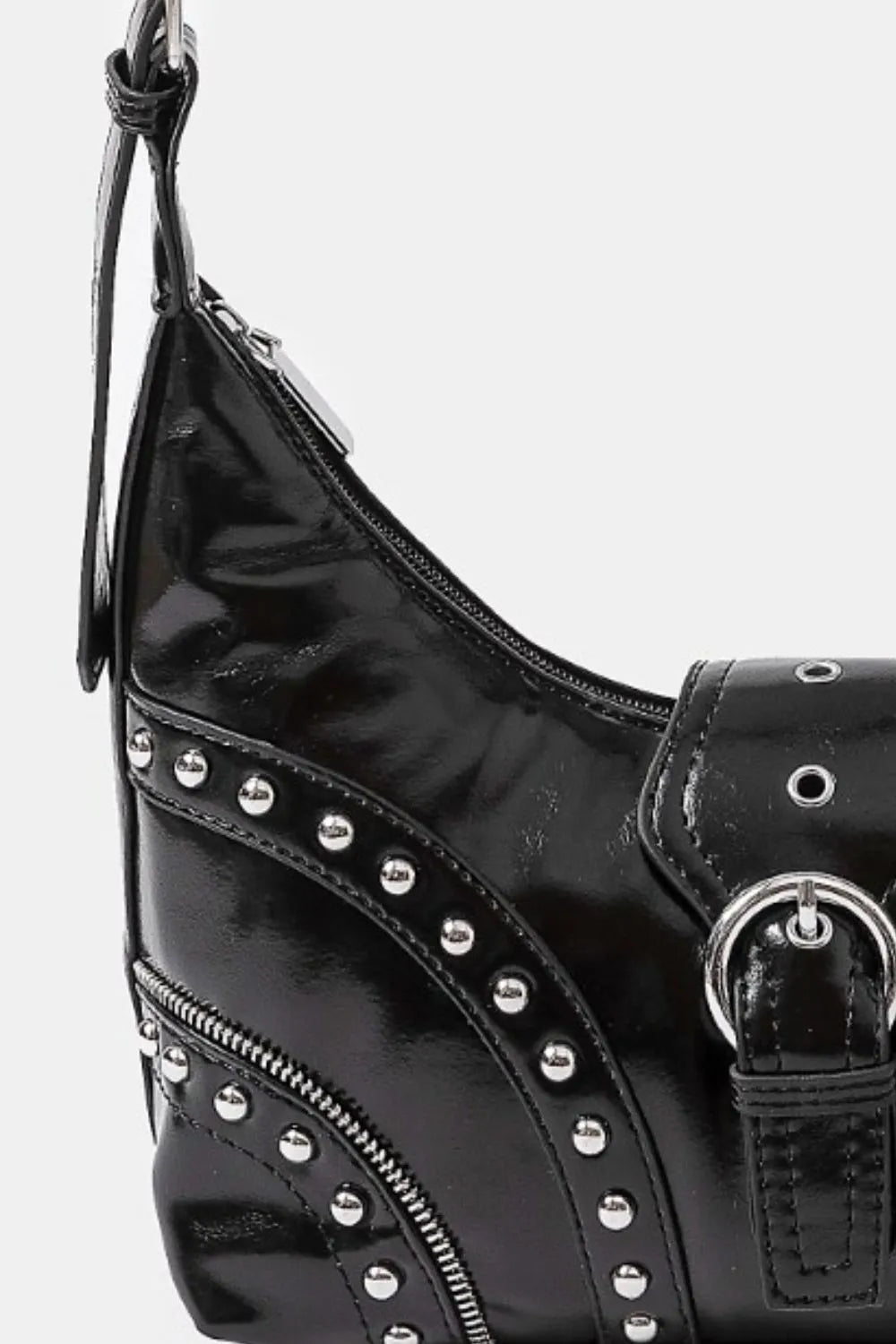 Fame Faux Leather Studded Trim Shoulder Bag - Tigbul's Variety Fashion Shop