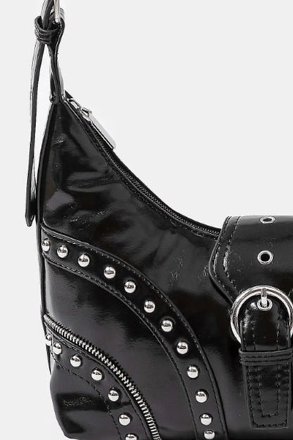 Fame Faux Leather Studded Trim Shoulder Bag - Tigbul's Variety Fashion Shop