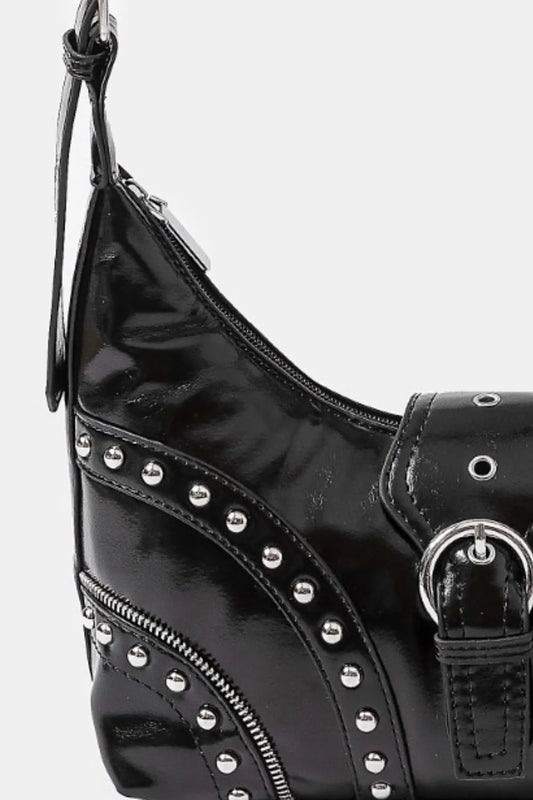 Fame Faux Leather Studded Trim Shoulder Bag - Tigbul's Variety Fashion Shop