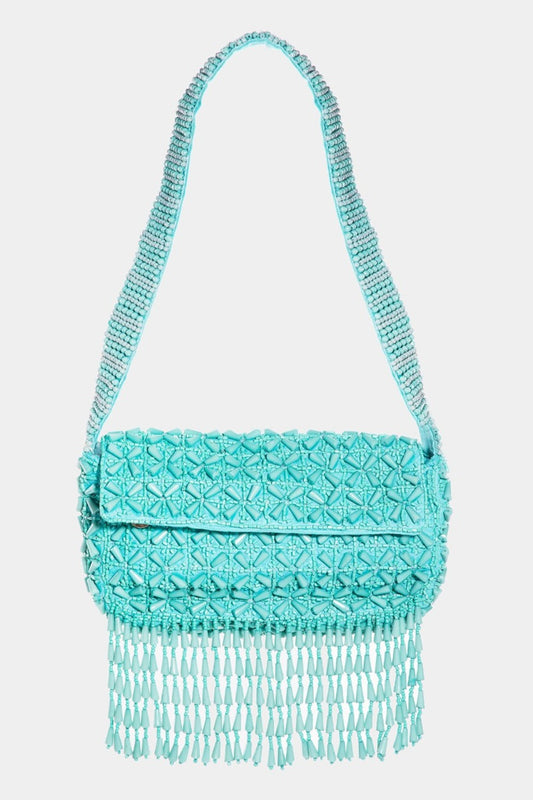 Blue Beaded Fringe Rectangle Shoulder Bag | Tigbuls Variety