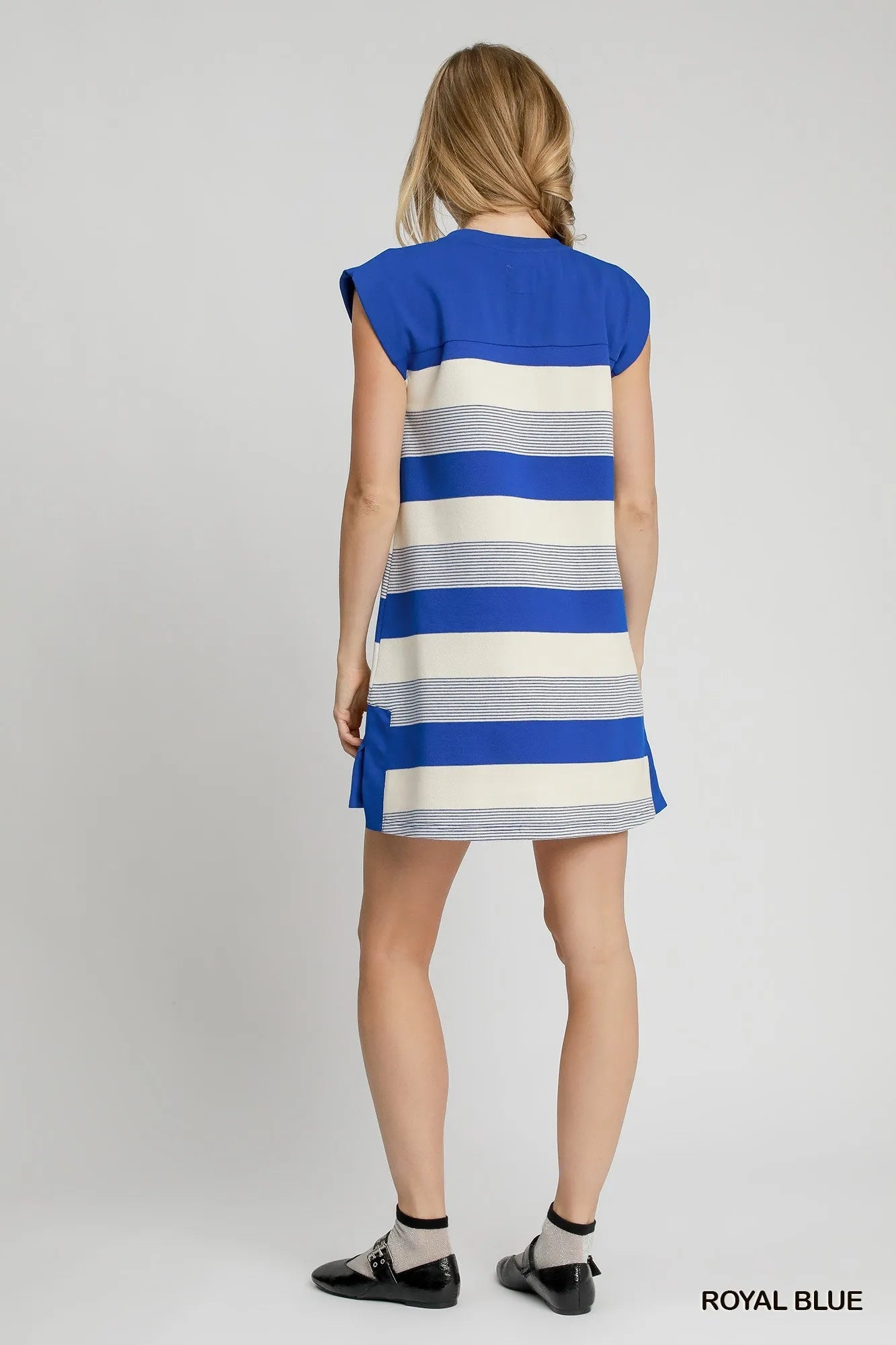 Umgee French Terry Side Slit Striped Mini Dress - Tigbul's Variety Fashion Shop