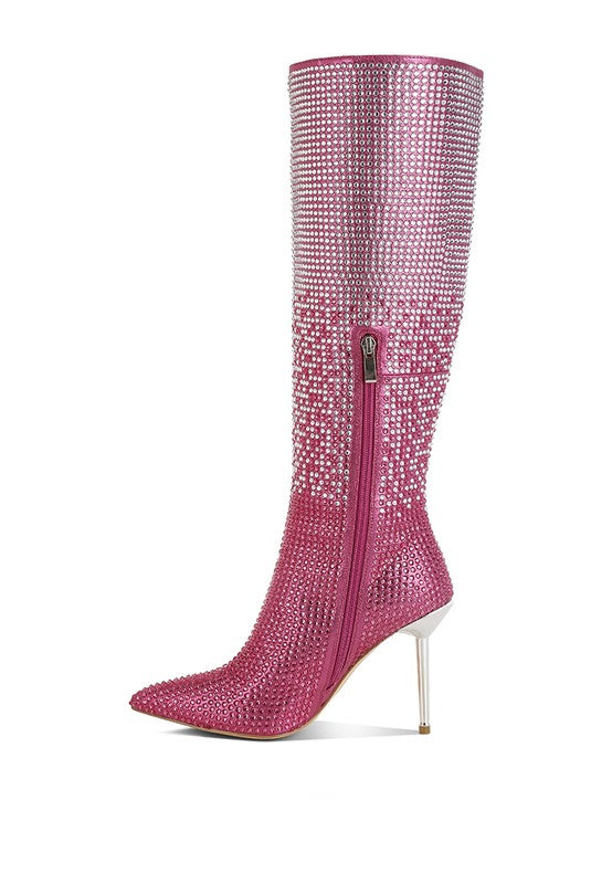 Orymple Shiny Rhinestone Studded Calf Boots - Tigbul's Variety Fashion Shop