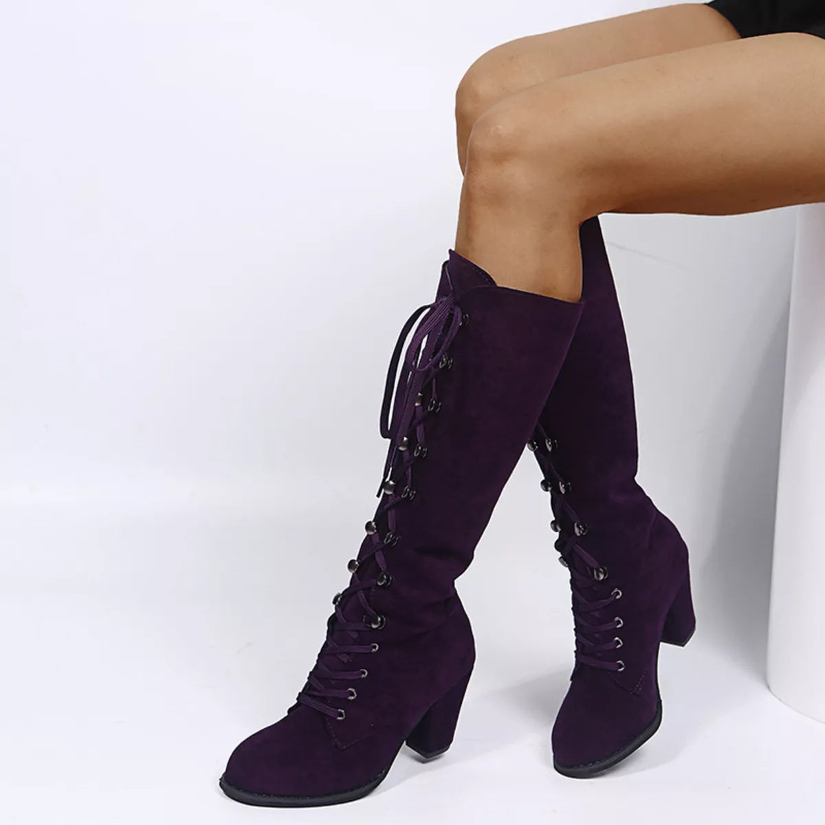 Lace Up Block Heels Boots - Tigbul's Variety Fashion Shop