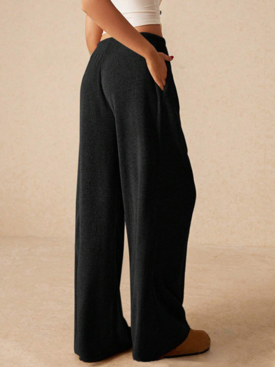 Ribbed Drawstring Wide Leg Pants - Tigbul's Variety Fashion Shop