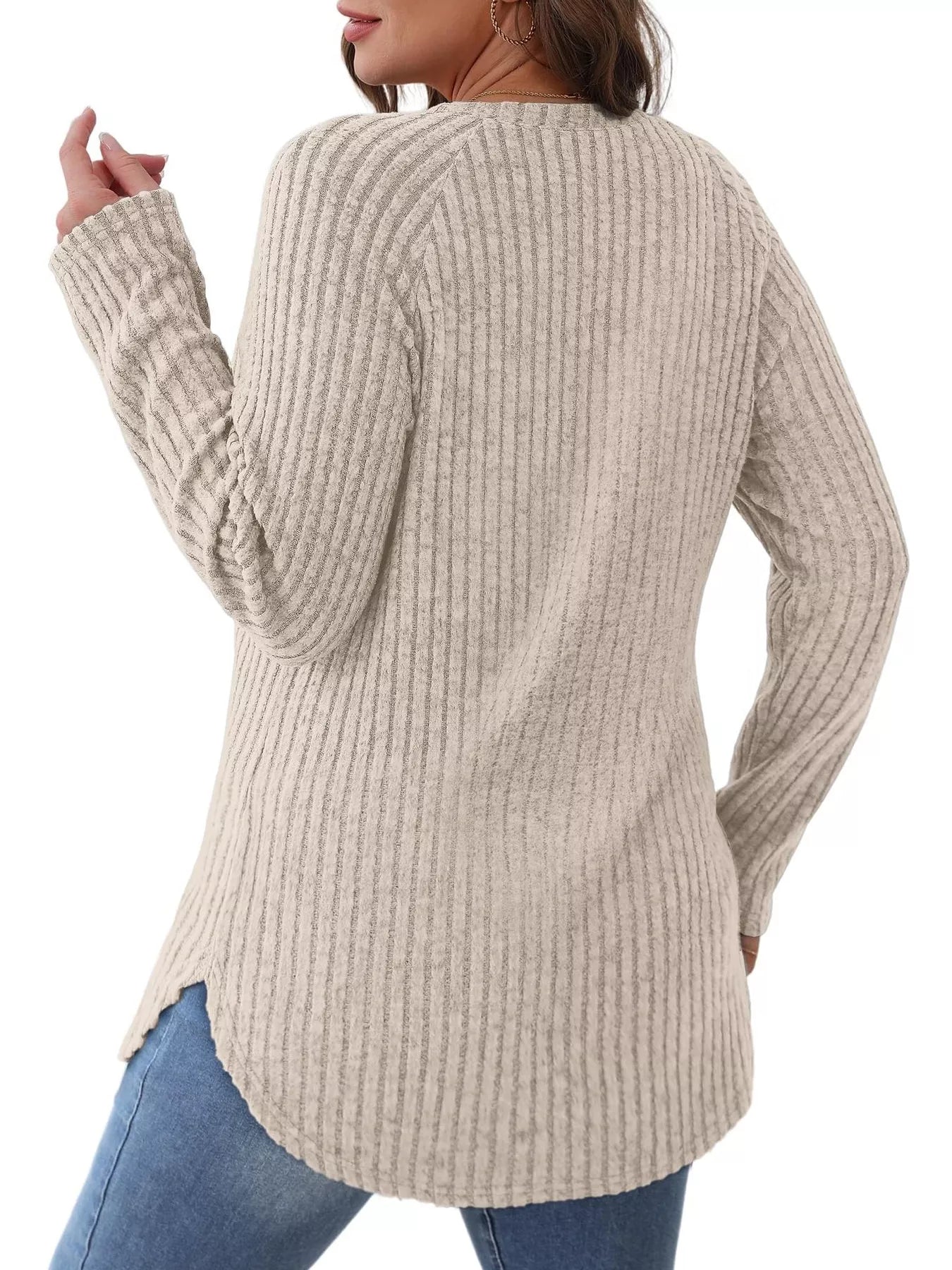 Ribbed Knit Long Sleeve T-Shirt - Tigbul's Variety Fashion Shop
