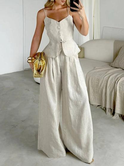 V-Neck Cami and Pants Set - Tigbul's Variety Fashion Shop