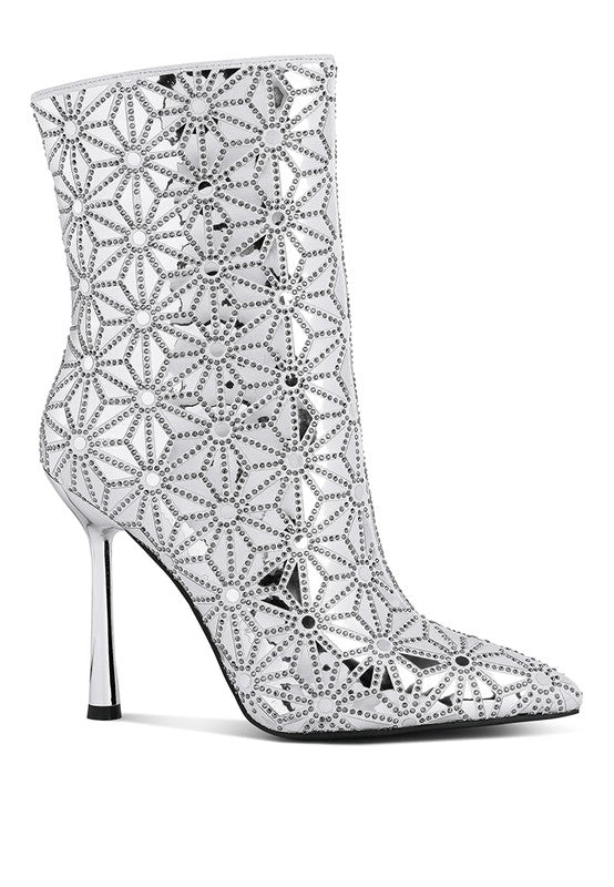 Precious Mirror Embellished High Ankle Boots - Tigbul's Variety Fashion Shop