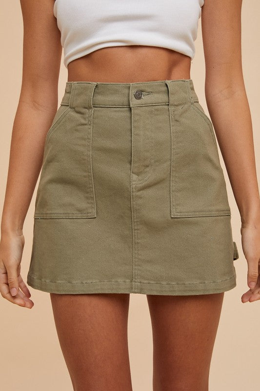 Olive Green Cargo Denim Mini Skirt - Tigbul's Variety Fashion Shop