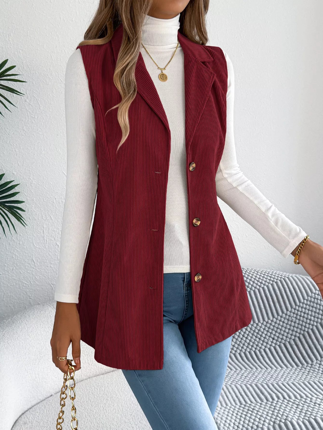Button-Front Longline Vest Coat - Tigbul's Variety Fashion Shop